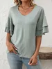 ASKSA Damen T-Shirt Rueschen aermel Bluse V-Ausschnitt Produktbild-Vorschau 2