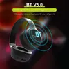 A black over-ear Bluetooth headset is shown with glowing blue rings emanating from the earcups, indicating Bluetooth connectivity. Text overlays highlight product features. Produktbild-Vorschau