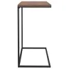 A side view of a C-shaped side table with a wooden top and black metal frame. Voir les images du produit