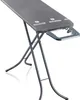 A gray ironing board with black metal legs is shown against a white background. Voir les images du produit