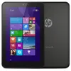 A black HP tablet is shown from the front and back, displaying its screen with various apps and widgets. Produktbild-Vorschau