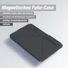 A dark gray tablet case with text overlays describing its features. Produktbild-Vorschau