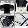 A collage of four close-up images detailing different aspects of a black metal and crystal ceiling lamp. Produktbild-Vorschau