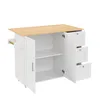 A white kitchen cart with a wooden top and open doors and drawers, shown against a white background. Podgląd zdjęcia produktu
