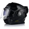 A black motorcycle helmet with the visor up, shown from a three-quarter front angle on a white background. Náhled obrázku produktu