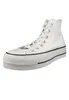 A white Converse Chuck Taylor All Star high-top sneaker with a platform sole is shown against a white background. Voir les images du produit