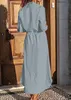 ASKSA Damen Freizeitkleider Sommer Knopf Langarm Shirtkleid Produktbild-Vorschau 3