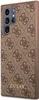 A close-up, side view of a brown smartphone case with a repeating Guess logo pattern. Produktbild-Vorschau
