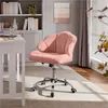 A pink upholstered office chair in a home office setting next to a white desk. Podgląd zdjęcia produktu