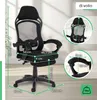 A black gaming chair with various dimensions indicated by green lines and text overlays. Produktbild-Vorschau