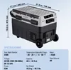 A portable refrigerator with dimensions and specifications displayed. Podgląd zdjęcia produktu