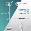 A white coat rack with a marble base is shown with dimensions and branding. Anteprima dell’immagine prodotto