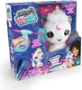 The image shows the retail packaging of an Airbrush Plush toy, a white unicorn with colorful accents, along with its accessories and a demonstration of its use. Podgląd zdjęcia produktu