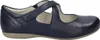 A side view of a single navy blue ballerina shoe. Voir les images du produit
