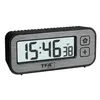 A digital alarm clock with a brushed metal finish and a black frame, displayed on a white background. Anteprima dell’immagine prodotto