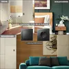 A collage of images showing different rooms and product details, promoting electrical outlets and switches. Produktbild-Vorschau