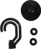 A black camping shower accessory set, including a hook, a suction cup, and two washers, is displayed against a white background. Náhled obrázku produktu