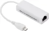 A white USB 2.0 to Fast Ethernet adapter with a micro USB connector. Produktbild-Vorschau