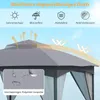 A close-up view of a gray gazebo roof with ventilation arrows and icons indicating features. Náhled obrázku produktu