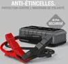 A close-up of a car jump starter with red and black jumper cables. Produktbild-Vorschau
