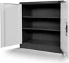 An empty metal cabinet with two doors open, showing three shelves. Náhľad obrázku produktu