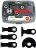 A set of Bosch Starlock cutting blades in their original packaging, with individual blades displayed below. Podgląd zdjęcia produktu
