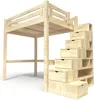 Hochbett in holz 140x200 Alpage mit treppenregal - Roh Produktbild-Vorschau 1