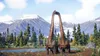 Two large dinosaurs with long necks are standing in a grassy field with a lake and mountains in the background. Náhled obrázku produktu