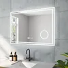 LED Spiegel mit Uhr und Kosmetikspiegel für Bad 100x70cm Produktbild-Vorschau 1