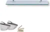 A glass shelf and its mounting hardware are displayed against a white background. Produktbild-Vorschau