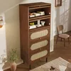Commode haute aspect noyer avec rotin, 5 abattants, 80 x Voir les images du produit 12