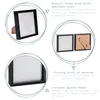 Collage of images showing a black picture frame from different angles, with text describing its features. Produktbild-Vorschau