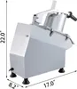A silver electric vegetable slicer with dimensions indicated by text overlays. Podgląd zdjęcia produktu