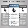 A comparison chart showing the features of GTPLAYER chairs versus competitors. Produktbild-Vorschau