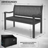 A diagram showing the dimensions of a garden bench and its cover. Náhled obrázku produktu