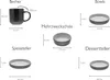 A diagram showing different tableware items with their dimensions. Náhľad obrázku produktu