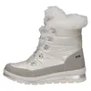 A side view of a white and gray winter boot with white fur trim. Produktbild-Vorschau