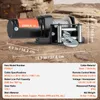 A winch is placed on a rocky, earthy surface with measurement lines and specifications overlaid. Voir les images du produit