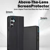A black flip phone case is shown with text highlighting its features. Produktbild-Vorschau