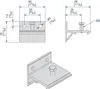 Technical drawings and isometric view of a metal bracket with dimensions and screw specifications. Produktbild-Vorschau