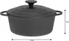 A black cast iron pot with a lid is shown against a white background. Dimensions are indicated by measurement lines. Produktbild-Vorschau