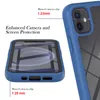 Close-up of a blue phone case with a transparent back, showing enhanced camera and screen protection. Produktbild-Vorschau
