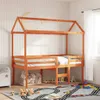 The Living Store Hochbett mit Dach Wachsbraun 90x200 cm Produktbild-Vorschau 4