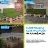 A collage showing different configurations of pallet furniture with cushions. Podgląd zdjęcia produktu