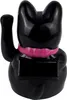 A black lucky cat figurine with a pink collar, viewed from the back. Produktbild-Vorschau