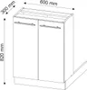 A line drawing of a kitchen cabinet with dimensions indicated. Produktbild-Vorschau