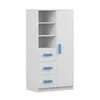 A white wardrobe with blue handles and shelves. Produktbild-Vorschau
