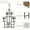 A multi-tiered plant stand with various potted plants displayed on it, accompanied by descriptive text boxes highlighting product features. Náhľad obrázku produktu