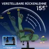 A green gaming chair is shown with various angles and features highlighted by text and graphics. Produktbild-Vorschau
