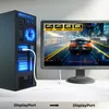 A computer tower connected to a monitor displaying a car racing game. Produktbild-Vorschau